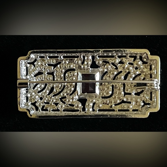 Gorgeous Silver, Red, and Clear Stone Brooch NWOT - Picture 3 of 4